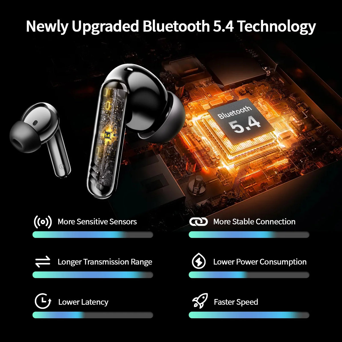 Wireless Bluetooth Earbuds, Noise Cancelling Headphones with Deep Bass Stereo, 38H Playtime, LED Display, Waterproof in Ear Buds Earphone with Mic for Iphone Android Sports Workout, Black