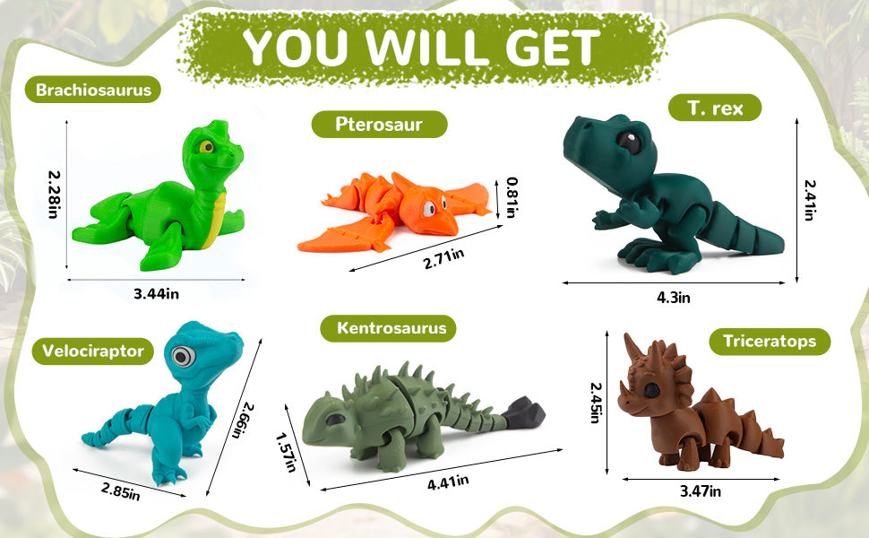 cobinaan 6 juguetes de dinosaurio impresos en 3D animales
