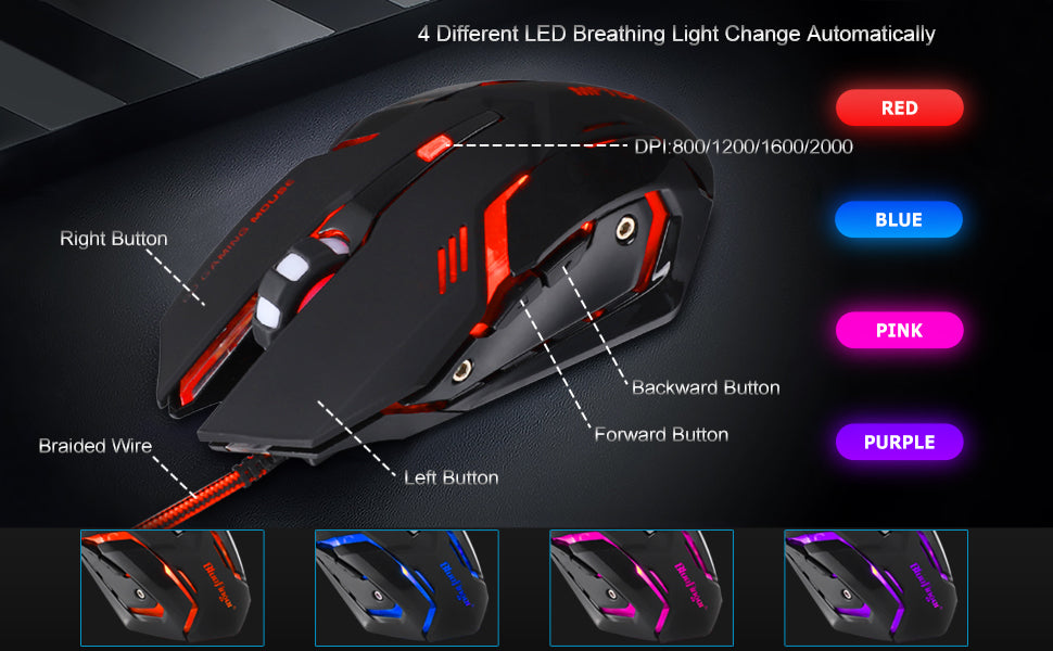 BlueFinger Combo de teclado RGB para juegos y mouse
