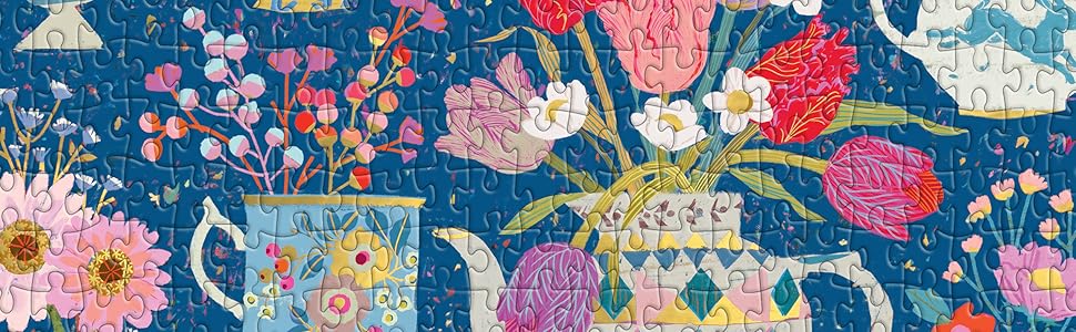 Galison Tazas de té en maceta, rompecabezas de 500 piezas de papel de aluminio con hermosas ilustraciones de tazas de té en maceta con fondo floral