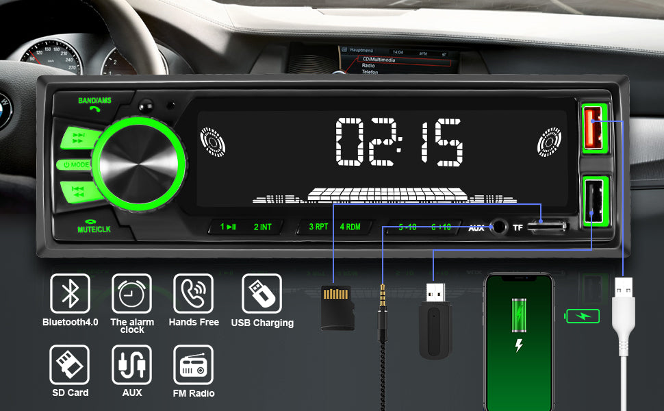 Radio de coche Bluetooth Single DIN Audio estéreo para