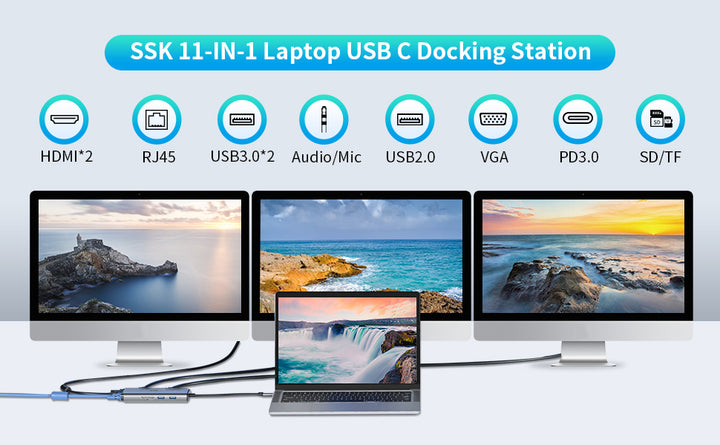 SSK Estación de acoplamiento USB C para portátil monitor