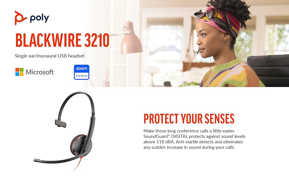 Poly Blackwire 3210 - Auriculares con cable micrófono con