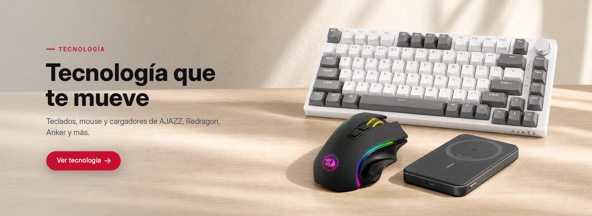 Tecnología que te mueve. Teclados, mouse y cargadores de AJAZZ, Redragon, Anker y más. Ver tecnología