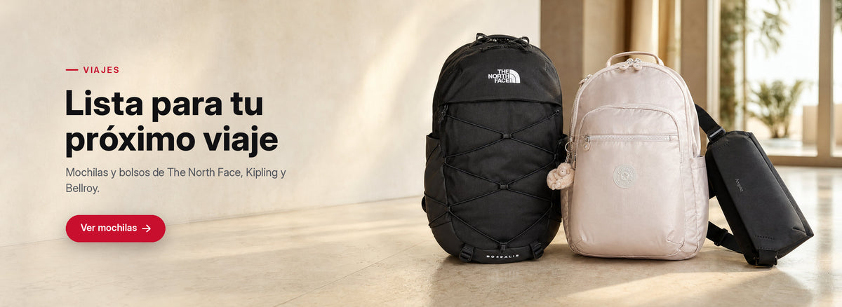 Lista para tu próximo viaje. Mochilas y bolsos de The North Face, Kipling y Bellroy. Ver mochilas